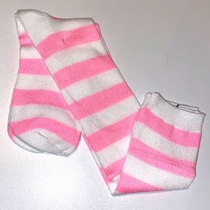 Pink and white wide striped knee high socks